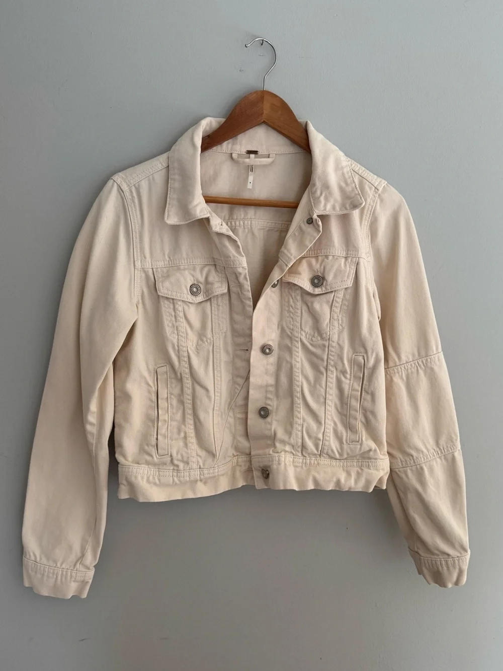 Free People Nikita Cropped Denim Jacket Cream Small - Picture 2 of 5